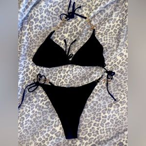 Black string bikini Size X large Gold heart detailing